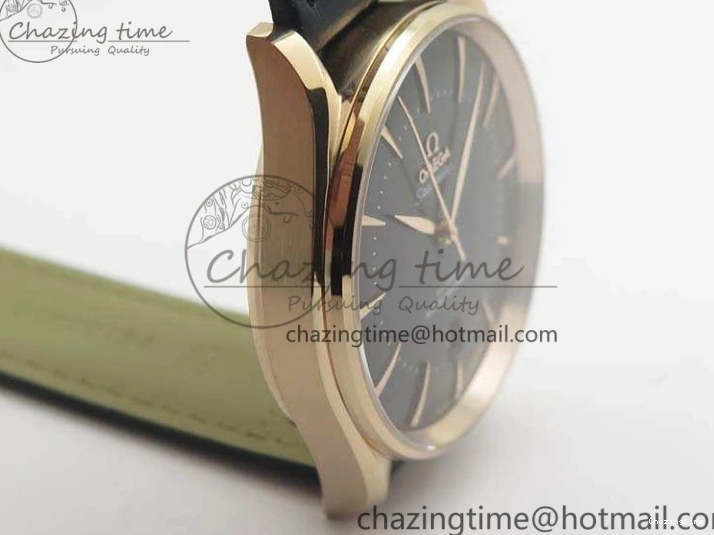 0509 Sophisticated Seamaster Edizione Venezia RG Best Edition Black Dial On Leather Strap A 8125